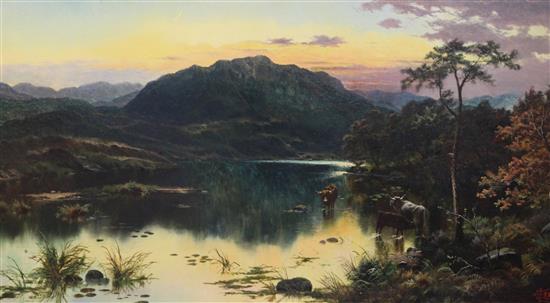 Edgar Longstaffe (1849-1912) Loch scene with cattle watering 18 x 32in.